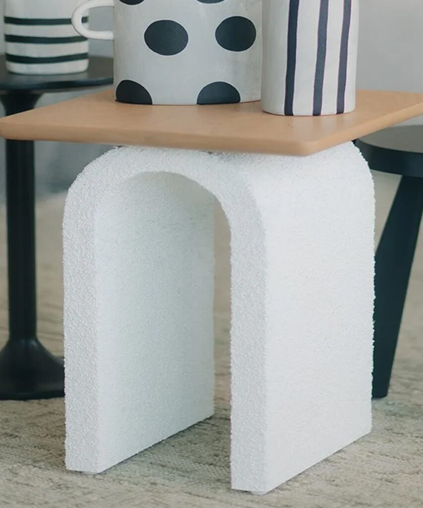 Contemporary Stone-Textured Arch with Natural Oak Surface