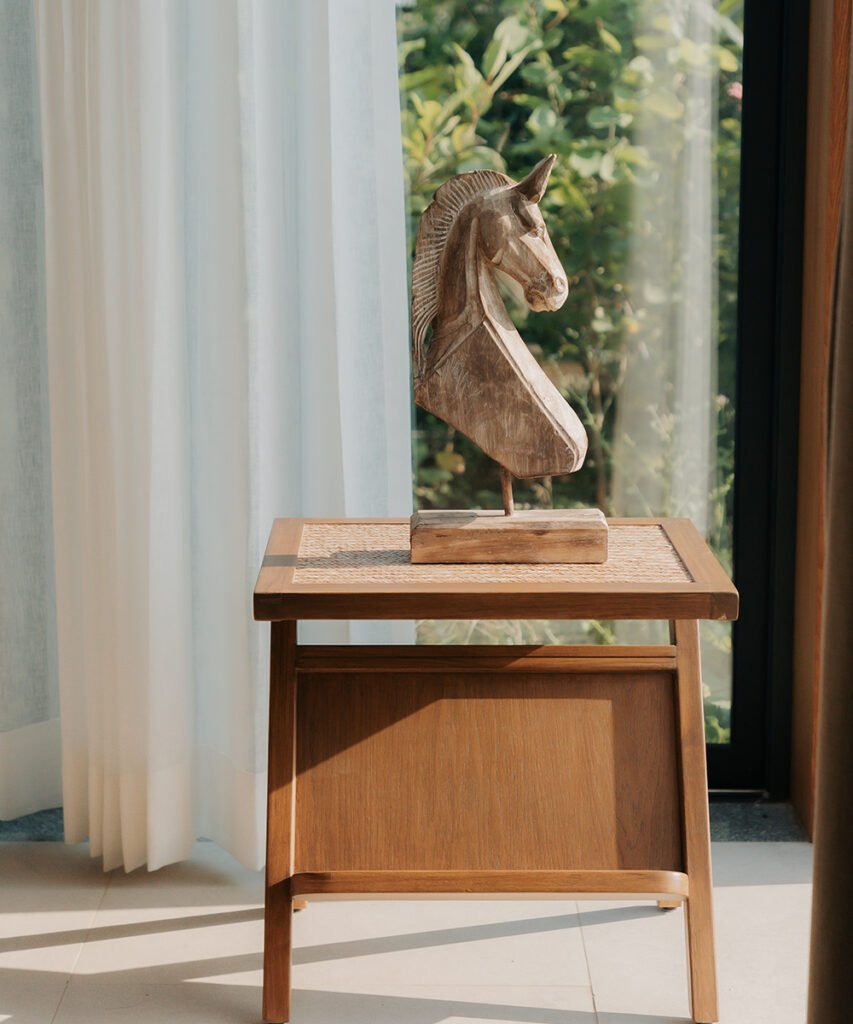 Mid-Century Inspired Oak Accent with Built-in Sling