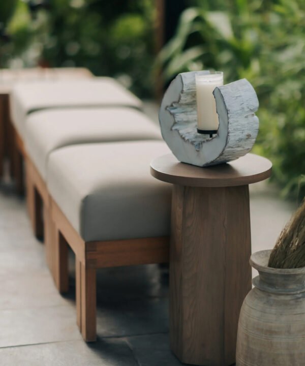 Raw Oak Sculptural Pedestal with Circular Top - Image 5