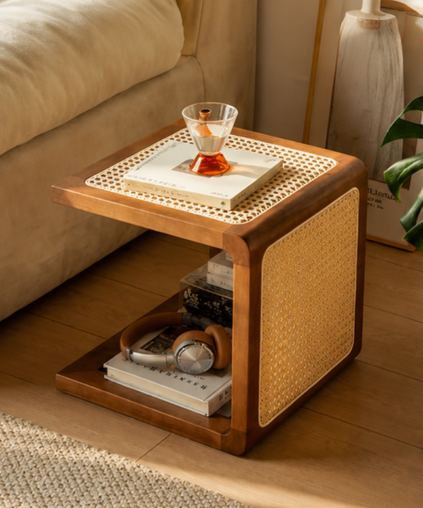 11 CaneCraft Wooden Side Table with Storage Shelf - Image 1