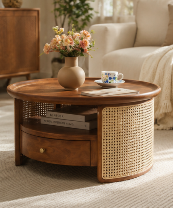 Aurora Cane Coffee Table with Storage Drawer - Image 1