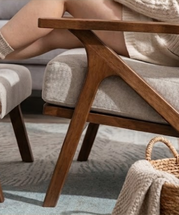 Aarav Teak Wood Lounge Chair with Ottoman - Image 4