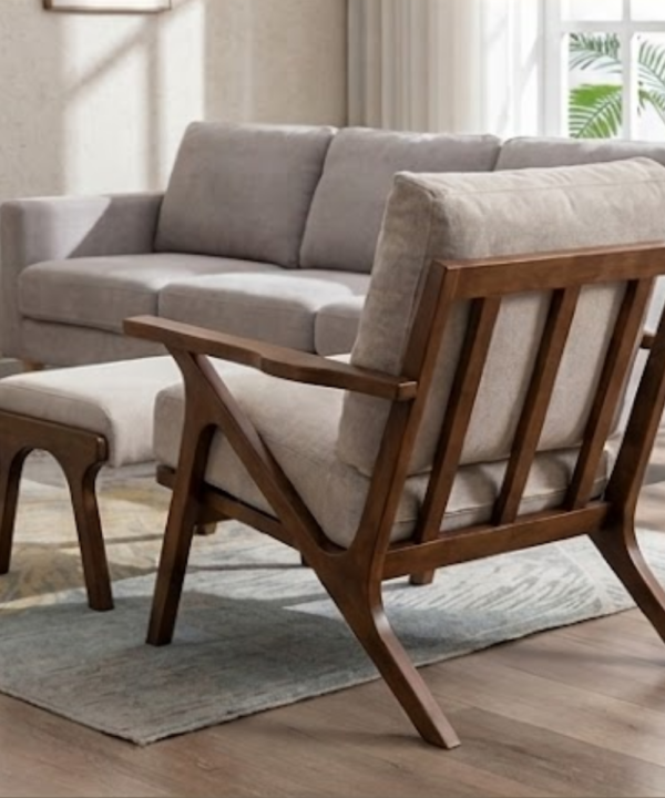 Aarav Teak Wood Lounge Chair with Ottoman - Image 2