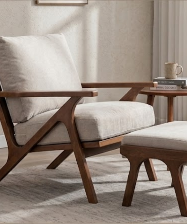 Aarav Teak Wood Lounge Chair with Ottoman - Image 3