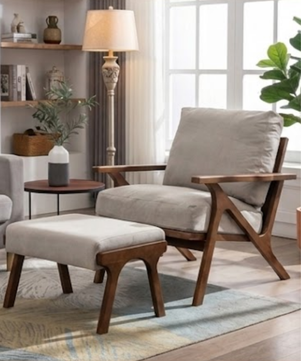 Aarav Teak Wood Lounge Chair with Ottoman - Image 1