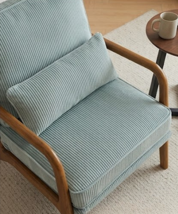 Teak Wood Lounge Chair with Fabric Cushion - Image 2