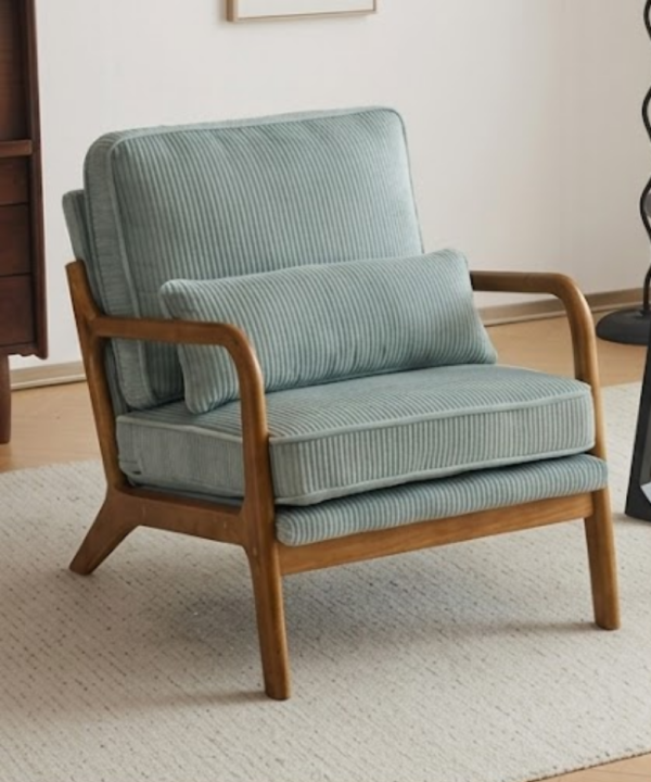 Chairs - 2026-06-24T114906.738 Teak Wood Lounge Chair with Fabric Cushion - Image 1