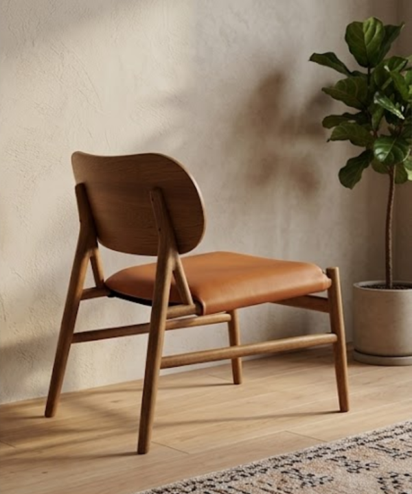 Nordic Walnut Lounge Chair with Leather Upholstered Seat - Image 3