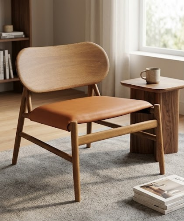 Chairs (33) Nordic Walnut Lounge Chair with Leather Upholstered Seat - Image 1