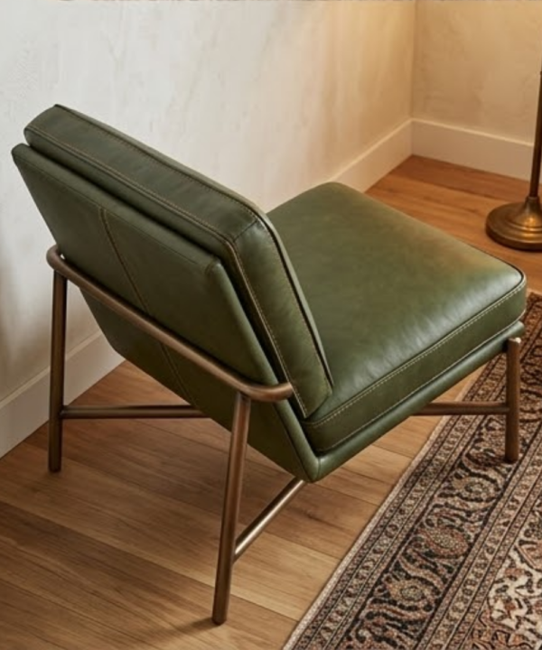 Mid-Century Olive Leather Accent Chair - Image 4