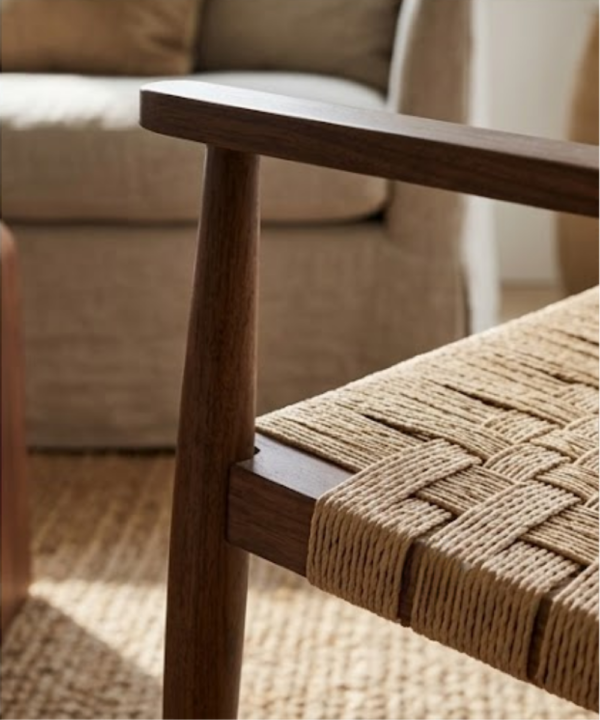 Rustic Woven Lounge Chair with Solid Wood Frame - Image 2