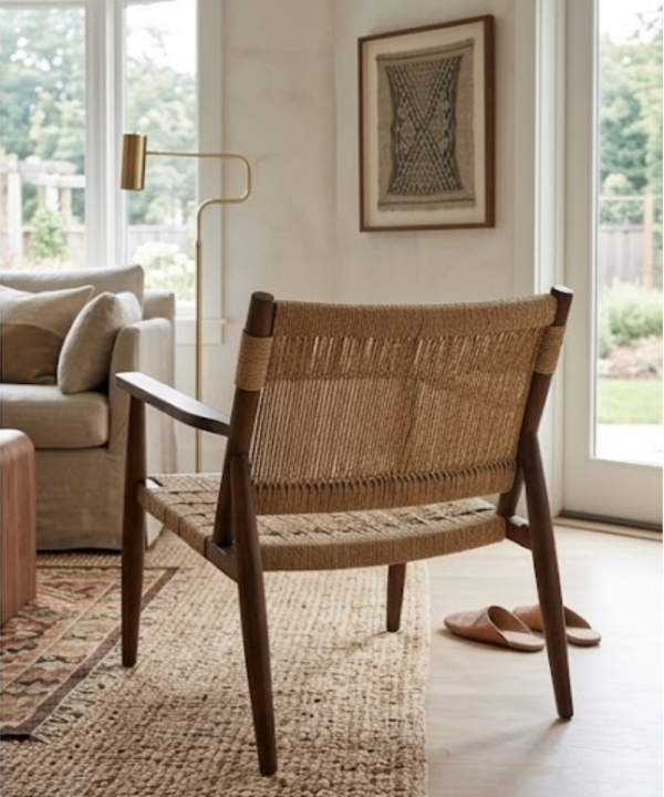 Rustic Woven Lounge Chair with Solid Wood Frame - Image 4