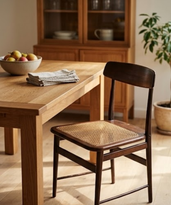 Modern Cane Dining Chair with Solid Wood Frame - Image 1