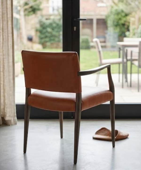 Modern Leather Accent Chair with Solid Wood Arms - Image 2