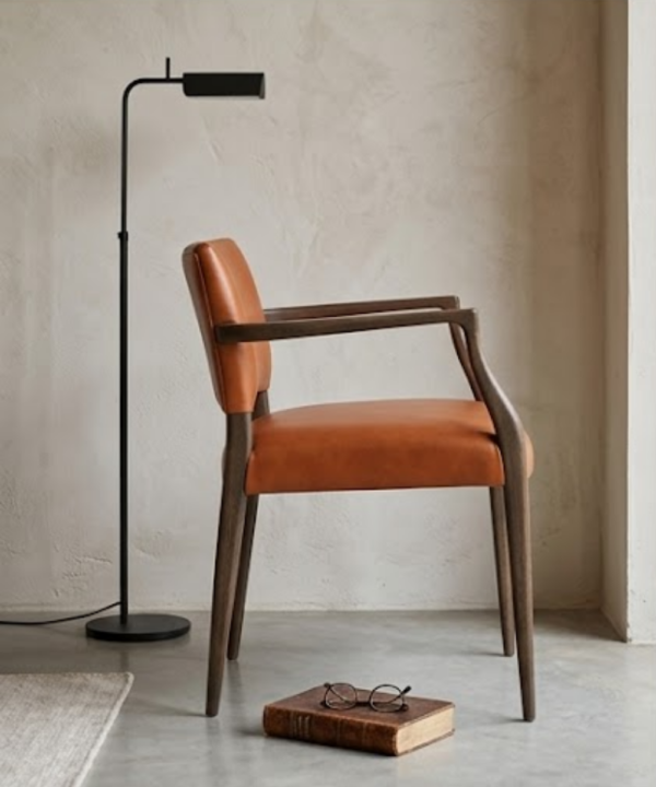 Modern Leather Accent Chair with Solid Wood Arms - Image 1