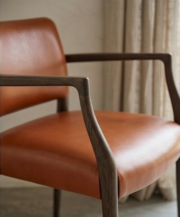 Modern Leather Accent Chair with Solid Wood Arms - Image 3
