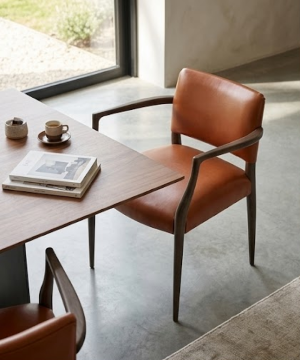 Modern Leather Accent Chair with Solid Wood Arms - Image 4