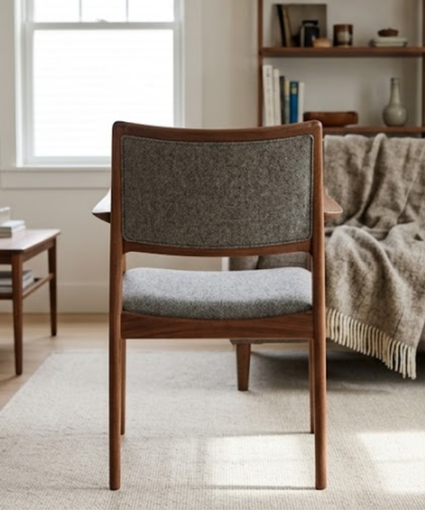 Contemporary Upholstered Dining Chair with Solid Wood Arms - Image 3