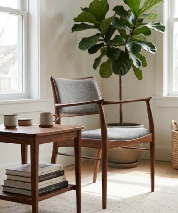 Chairs (73) Contemporary Upholstered Dining Chair with Solid Wood Arms - Image 1