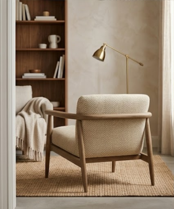 Scandinavian Wooden Lounge Chair with Upholstered Seat - Image 3