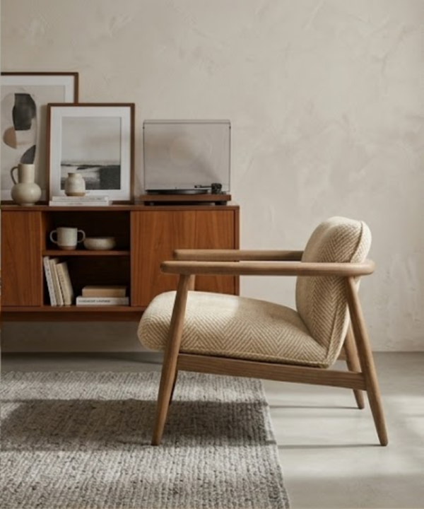 Scandinavian Wooden Lounge Chair with Upholstered Seat - Image 2