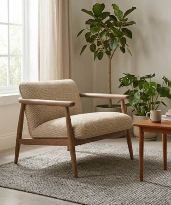 Scandinavian Wooden Lounge Chair with Upholstered Seat - Image 1
