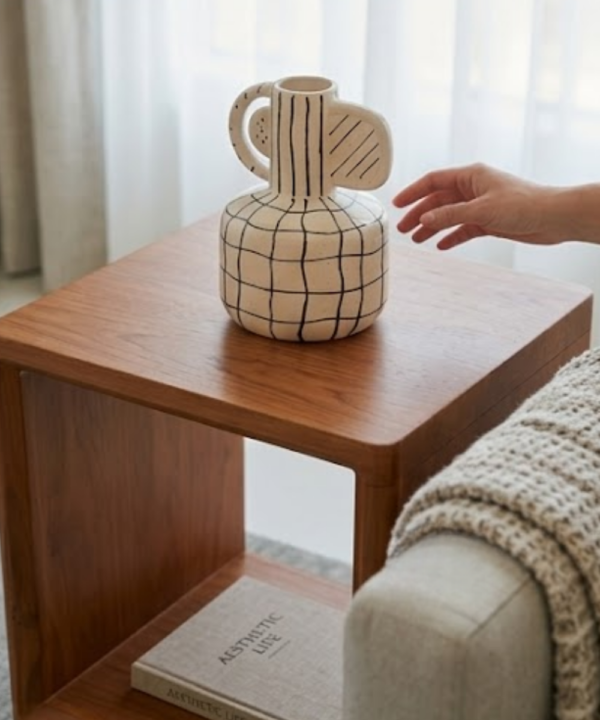 Cube Wooden Side Table with Storage Shelf - Image 3