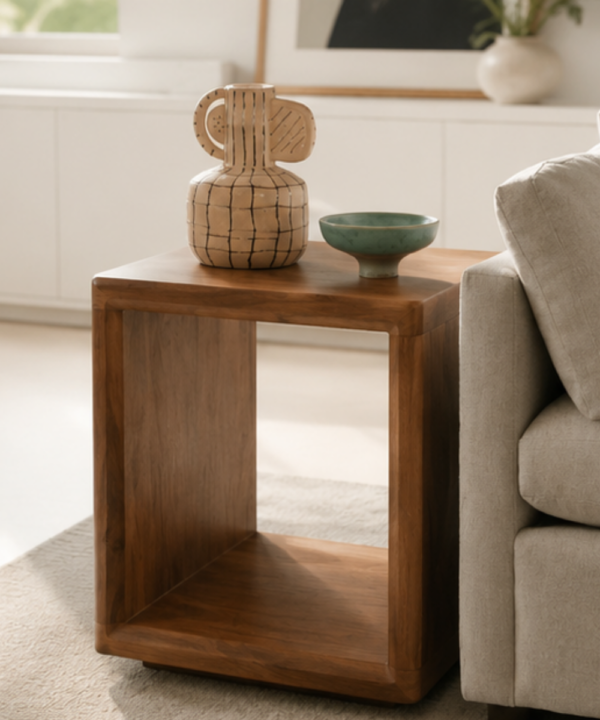 Cube Wooden Side Table with Storage Shelf - Image 5