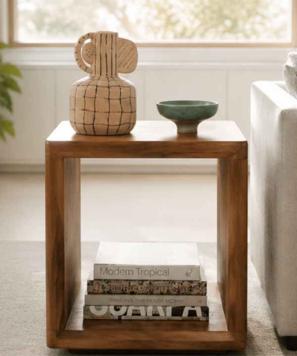 Tables (18) Cube Wooden Side Table with Storage Shelf - Image 1