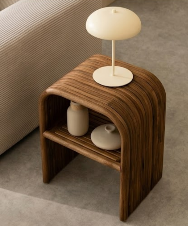Arch Wooden Side Table with Display Shelf - Image 2