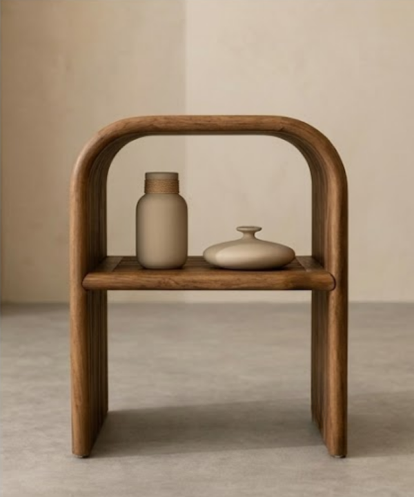 Arch Wooden Side Table with Display Shelf - Image 1
