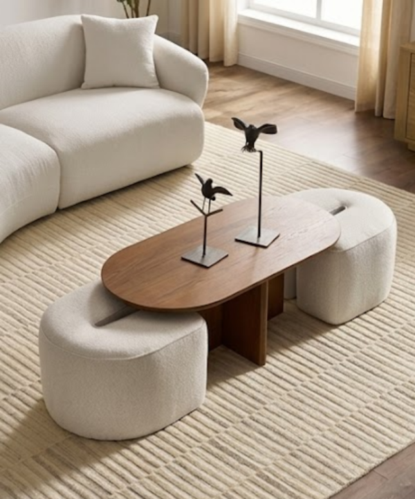 Nest Coffee Table with Pouffe Set - Image 1