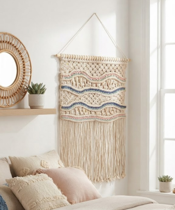 Handmade Boho Wave Macramé Wall Hanging | Multi-Color Woven Textile Art - Image 6