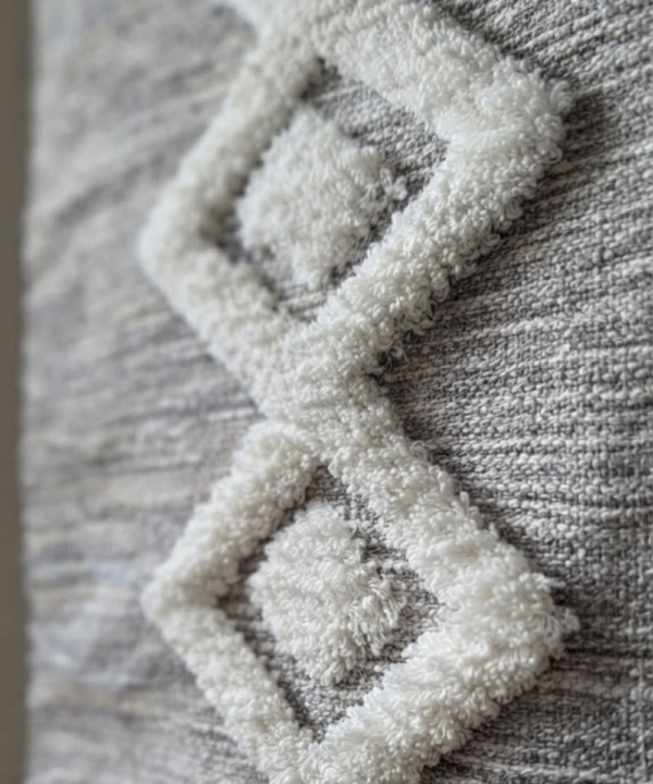 Handmade Woven Cotton Wall Hanging | Grey Diamond Tufted Tapestry Decor - Image 7