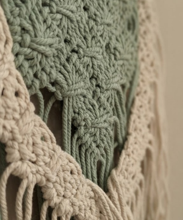 Handmade Sage and Ivory Macramé Wall Hanging | Two-Tone Woven Textile Art - Image 5