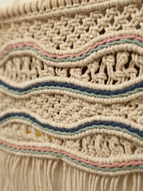 Handmade Boho Wave Macramé Wall Hanging | Multi-Color Woven Textile Art - Image 5
