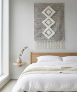 Handmade Woven Cotton Wall Hanging | Grey Diamond Tufted Tapestry Decor - Image 6