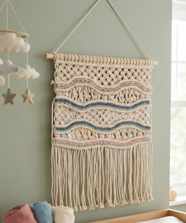 Handmade Boho Wave Macramé Wall Hanging | Multi-Color Woven Textile Art - Image 3