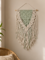 Handmade Sage and Ivory Macramé Wall Hanging | Two-Tone Woven Textile Art - Image 2