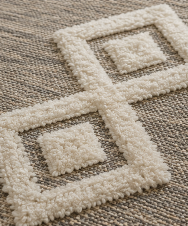 Handmade Woven Cotton Wall Hanging | Grey Diamond Tufted Tapestry Decor - Image 2