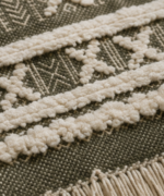 Handmade Woven Cotton Wall Hanging | Olive Green Geometric Tapestry With Fringe - Image 6