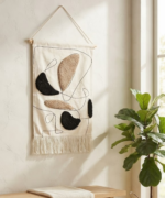 Handmade Boho Abstract Woven Cotton Tapestry | Minimalist Line Art Wall Hanging Decor