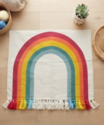 Handmade Woven Cotton Rainbow Rug | Vibrant Arch Accent Floor Mat - Image 9