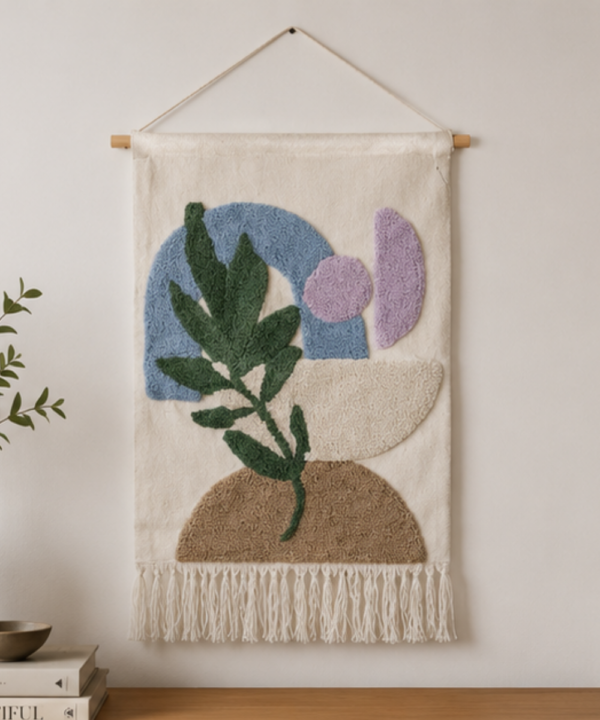 Handmade Boho Botanical Tufted Tapestry | Pastel Leaf and Shape Wall Hanging Decor - Image 6