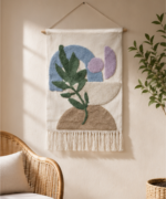 Handmade Boho Botanical Tufted Tapestry | Pastel Leaf and Shape Wall Hanging Decor - Image 5