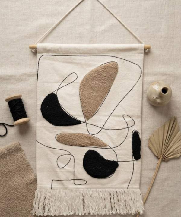 Handmade Boho Abstract Woven Cotton Tapestry | Minimalist Line Art Wall Hanging Decor - Image 5
