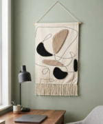 Handmade Boho Abstract Woven Cotton Tapestry | Minimalist Line Art Wall Hanging Decor - Image 4