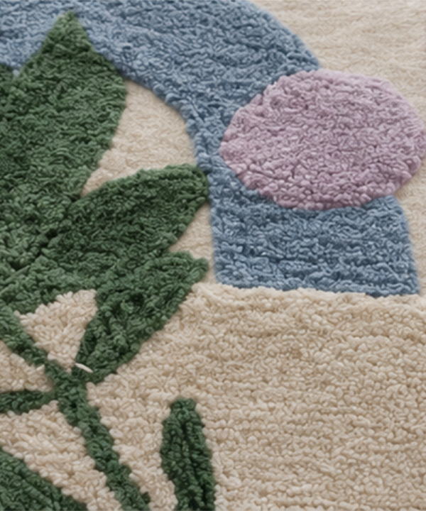 Handmade Boho Botanical Tufted Tapestry | Pastel Leaf and Shape Wall Hanging Decor - Image 3