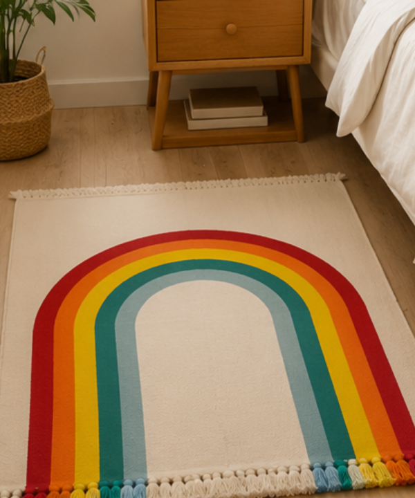 Handmade Woven Cotton Rainbow Rug | Vibrant Arch Accent Floor Mat - Image 6