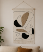 Handmade Boho Abstract Woven Cotton Tapestry | Minimalist Line Art Wall Hanging Decor - Image 3